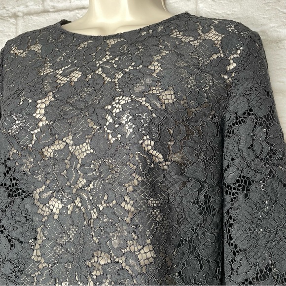 Banana Republic Lace Blouse Women’s S Black Fringe Bell Sleeve Keyhole - Picture 2 of 7